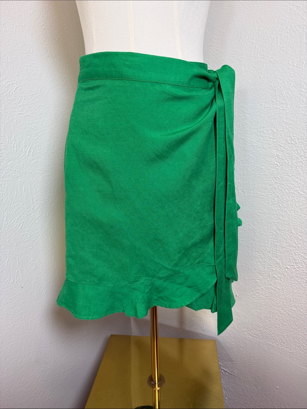 LOFT Faux Wrap Green Skirt Linen Blend Women's Size 8
